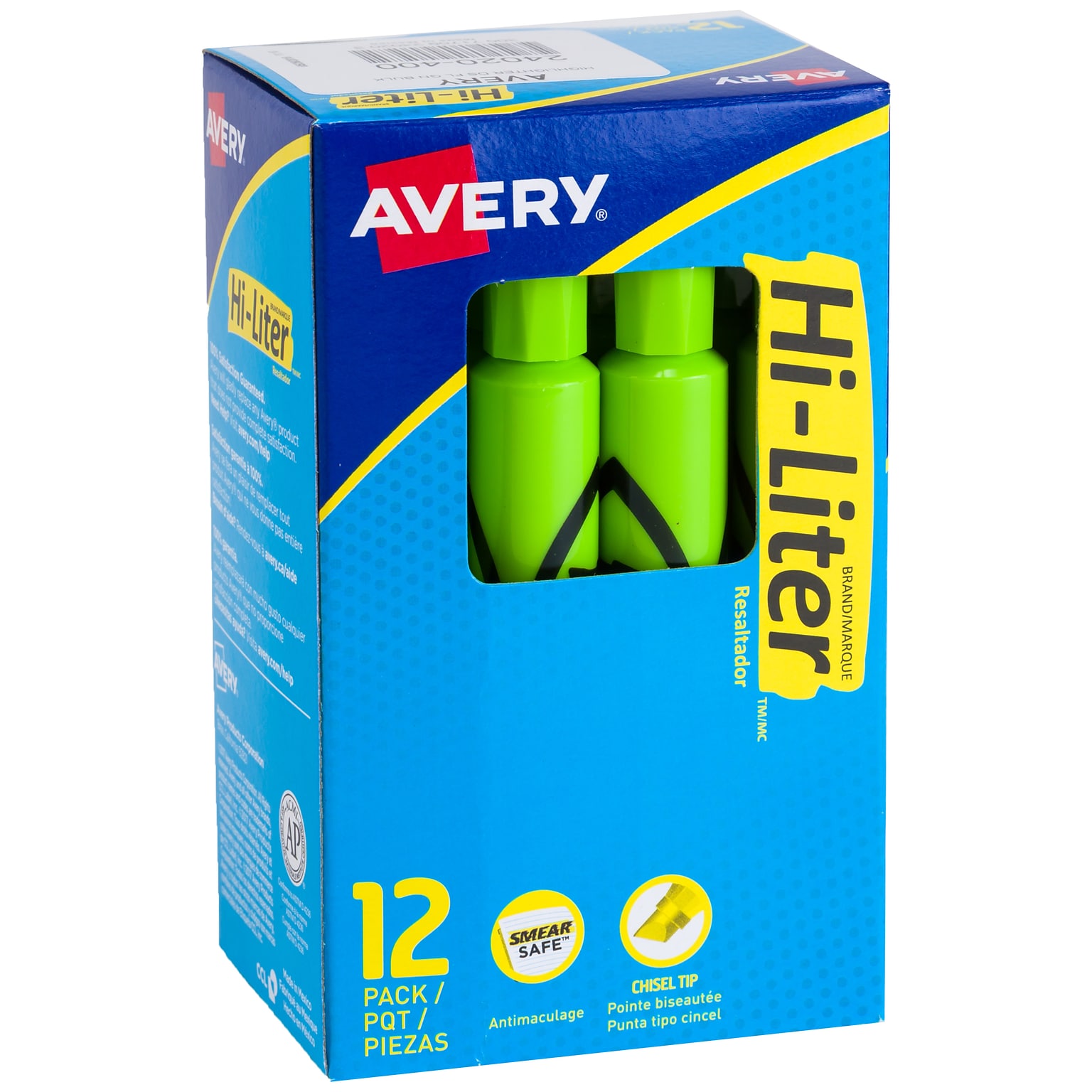 Avery Hi-Liter Tank Highlighters, Chisel, Green, Dozen (24020)