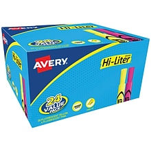 Avery Hi-Liter Desk Style Highlighters, Chisel Tip, Assorted, 24/Pack (98189)