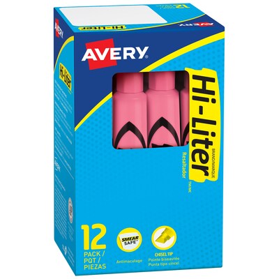 Avery Hi-Liter Desk Style Highlighters, Chisel Tip, Pink, Dozen (07749)