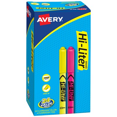 Avery Hi-Liter The Original Pen-Style Stick Highlighters, Chisel, Assorted, 24/Pack (29861)