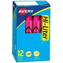 Avery Hi-Liter Tank Highlighters, Chisel, Pink, Dozen (24010)