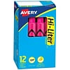 Avery Hi-Liter Tank Highlighters, Chisel, Pink, Dozen (24010)