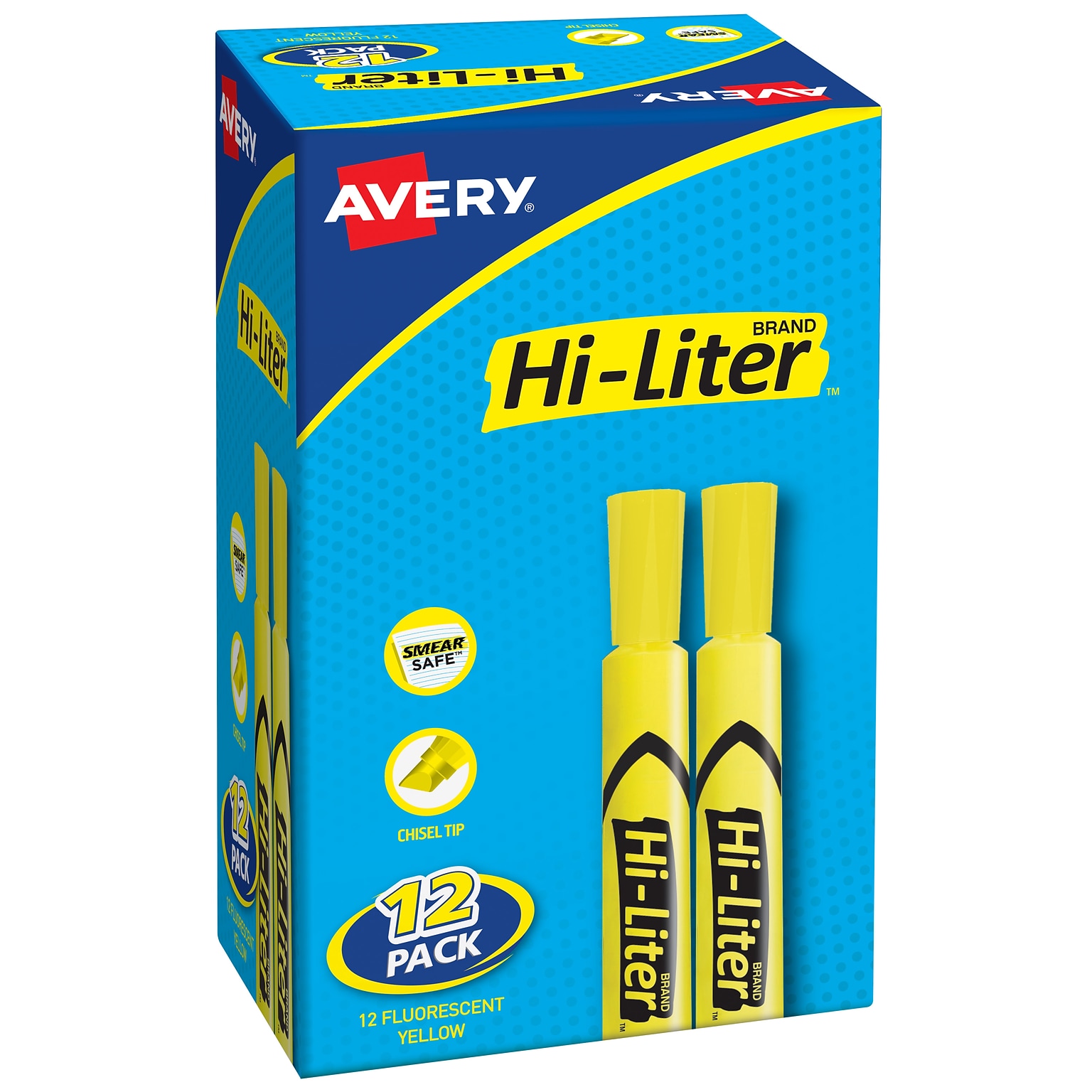 Avery Hi-Liter Tank Highlighters, Chisel, Yellow, Dozen (98035)