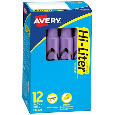 Avery Hi-Liter Tank Highlighter, Chisel Tip, Purple, Dozen (24060)