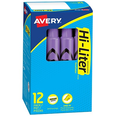 Avery Hi-Liter Tank Highlighter, Chisel Tip, Purple, Dozen (24060)