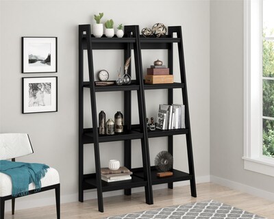 Ameriwood Home Lawrence 60"H 4-Shelf Ladder Bookcase Bundle, Black (9482096)