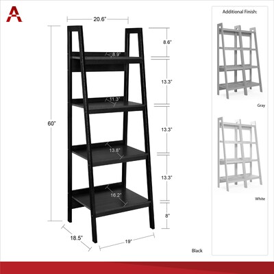 Ameriwood Home Lawrence 60"H 4-Shelf Ladder Bookcase Bundle, Black (9482096)