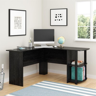 Ameriwood Home Dakota 51"W L-Shaped Desk with Bookshelves, Black Oak (9354026PCOM)