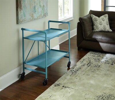 COSCO Outdoor Living INTELLIFIT Outdoor Or Indoor Folding Serving Cart with 2 Shelves, Teal (87602TEA1E)
