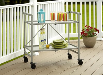COSCO Outdoor Living INTELLIFIT Outdoor Or Indoor Folding Serving Cart with 2 Shelves, Silver (87602SVR1E)