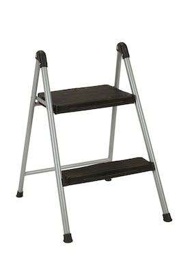 COSCO 23.75 Two Step Steel/Resin Folding Step Stool, Platinum/Black