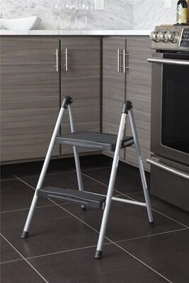 COSCO 23.75 Two Step Steel/Resin Folding Step Stool, Platinum/Black