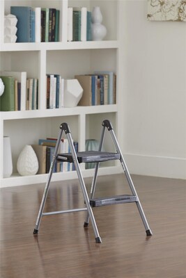 COSCO 23.75" Two Step Steel/Resin Folding Step Stool, Platinum/Black