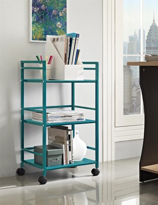 Altra Marshall 3-Shelf Metal Mobile Serving Cart with Lockable Wheels, Teal (7741396PCOM)