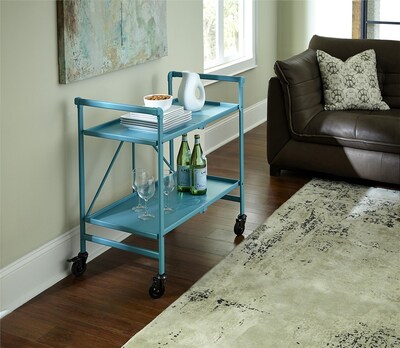 COSCO Outdoor Living INTELLIFIT Outdoor Or Indoor Folding Serving Cart with 2 Shelves, Teal (87602TEA1E)