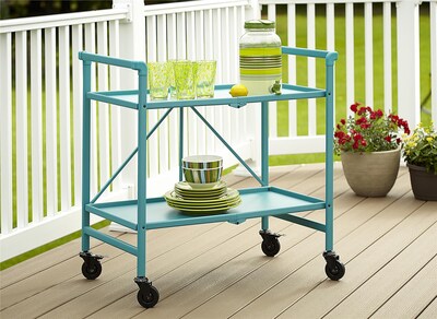 COSCO Outdoor Living INTELLIFIT Outdoor Or Indoor Folding Serving Cart with 2 Shelves, Teal (87602TEA1E)