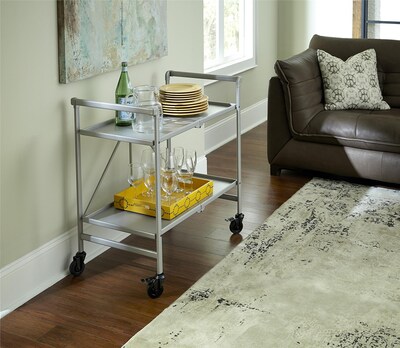 COSCO Outdoor Living INTELLIFIT Outdoor Or Indoor Folding Serving Cart with 2 Shelves, Silver (87602SVR1E)