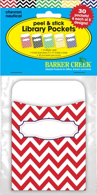 Barker Creek Nautical Chevron Peel & Stick Library Pockets, 5.125" x 3.5", 30/Pack (1232)