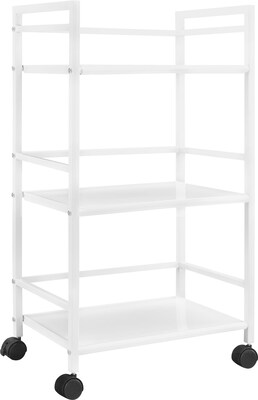 Ameriwood Marshall 3-Shelf Metal Mobile Utility Cart with Lockable Wheels, White (7741096PCOM)