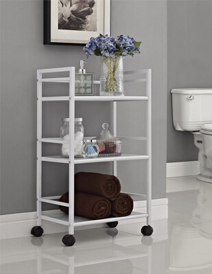 Ameriwood Marshall 3-Shelf Metal Mobile Utility Cart with Lockable Wheels, White (7741096PCOM)