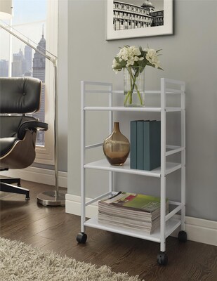 Ameriwood Marshall 3-Shelf Metal Mobile Utility Cart with Lockable Wheels, White (7741096PCOM)