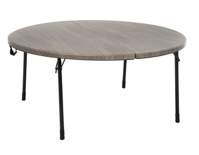 COSCO 48 in. Round Fold in Half Table, Light Gray Wood Grain with Black Frame (14165LGW1E)
