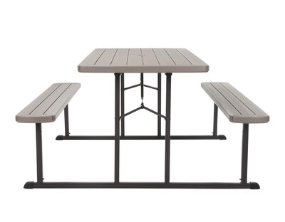 COSCO 6 ft. Folding Blow Mold Picnic Table, Gray Wood Grain with Brown Legs (87902GRY1E)