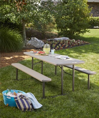 COSCO 6 ft. Folding Blow Mold Picnic Table, Gray Wood Grain with Brown Legs (87902GRY1E)