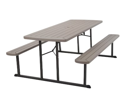 COSCO 6 ft. Folding Blow Mold Picnic Table, Gray Wood Grain with Brown Legs (87902GRY1E)