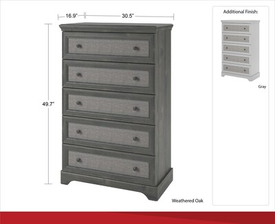 Ameriwood Home Stone River 5 Drawer Dresser With Fabric Inserts