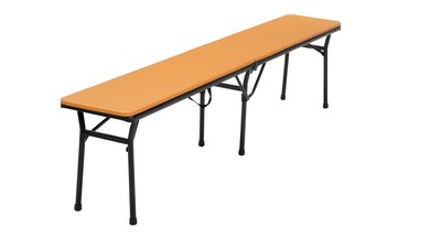 COSCO 6 ft. Indoor Outdoor Plastic Center Fold Tailgate Bench w Carrying Handle, Orange Bench Top/Black Frame, 2/Pk (14416ONB2E)