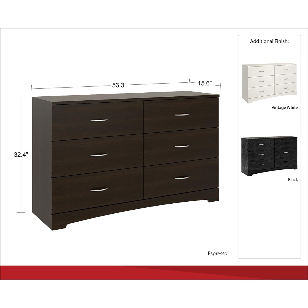 Ameriwood Home Crescent Point 6 Drawer Dresser Espresso