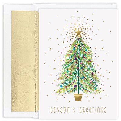 JAM Paper® Christmas Cards Boxed Set, Sparkle Tree, 18/Pack