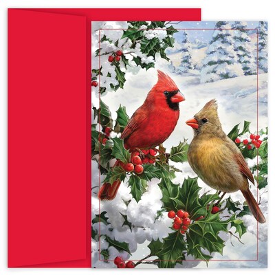 JAM Paper® Christmas Cards Boxed Set, Cardinal Couple, 18/Pack