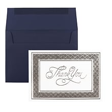 JAM Paper® Thank You Card Sets, Silver Border Cards with Navy Envelopes, 25/Pack