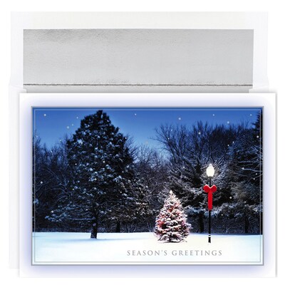 JAM Paper® Christmas Cards Boxed Set, Tree & Lamplight, 18/Pack