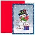 JAM Paper® Christmas Cards Boxed Set, Snowman Wrapped In Lights, 18/Pack