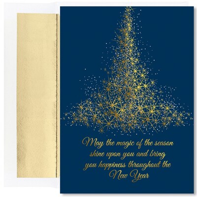 JAM Paper® Christmas Cards Boxed Set, Magic Of The Season Sparkling Tree, 16/Pack