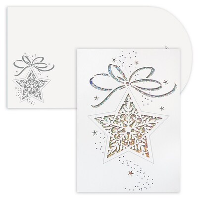 JAM Paper® Christmas Cards Boxed Set, Star Ornament, Laser Cut, 12/Pack