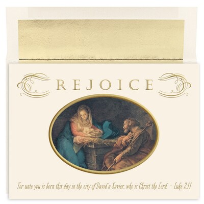 JAM Paper® Christmas Cards Boxed Set, Rejoice Nativity, 18/Pack