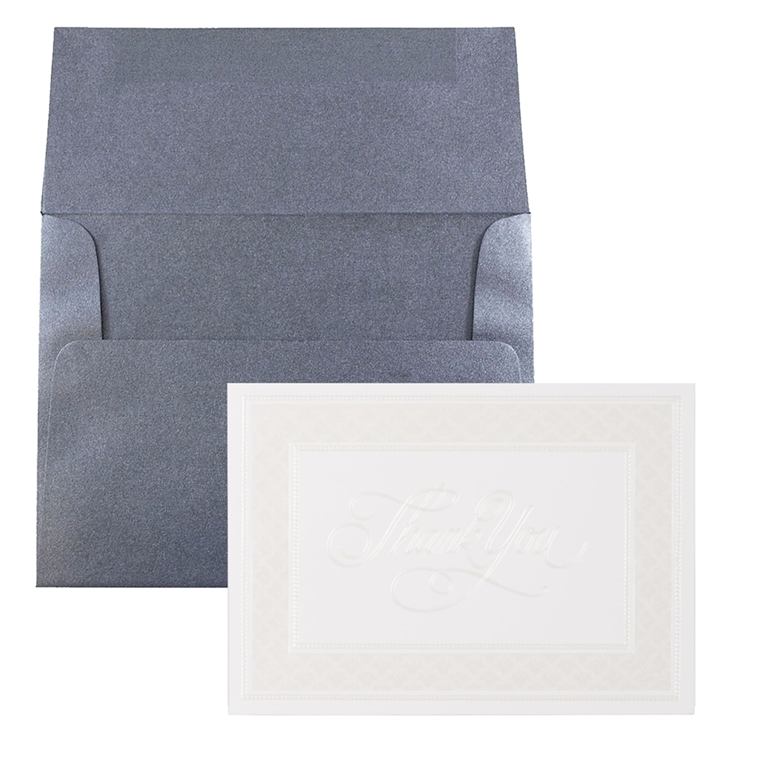 JAM Paper® Thank You Card Sets, Pearl Border Card with Anthracite Stardream Envelopes, 25/Pack