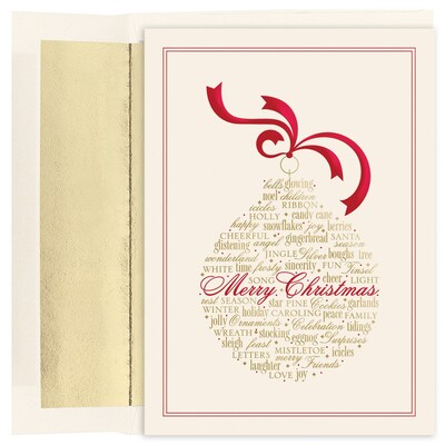 JAM Paper® Christmas Cards Boxed Set, Words Of Christmas Ornament, 16/Pack