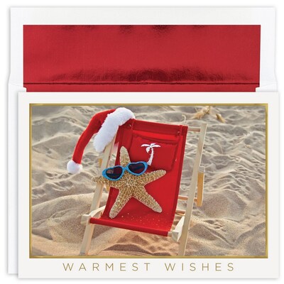 JAM Paper® Christmas Cards Boxed Set, Starfish Santa, 18/Pack