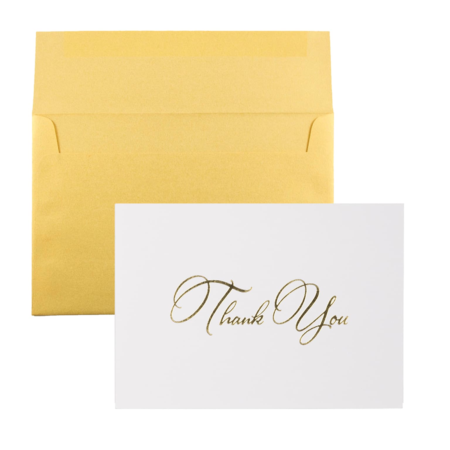 JAM Paper® Thank You Card Sets, White Care with Gold Script & Gold Stardream Envelopes, 25/Pack