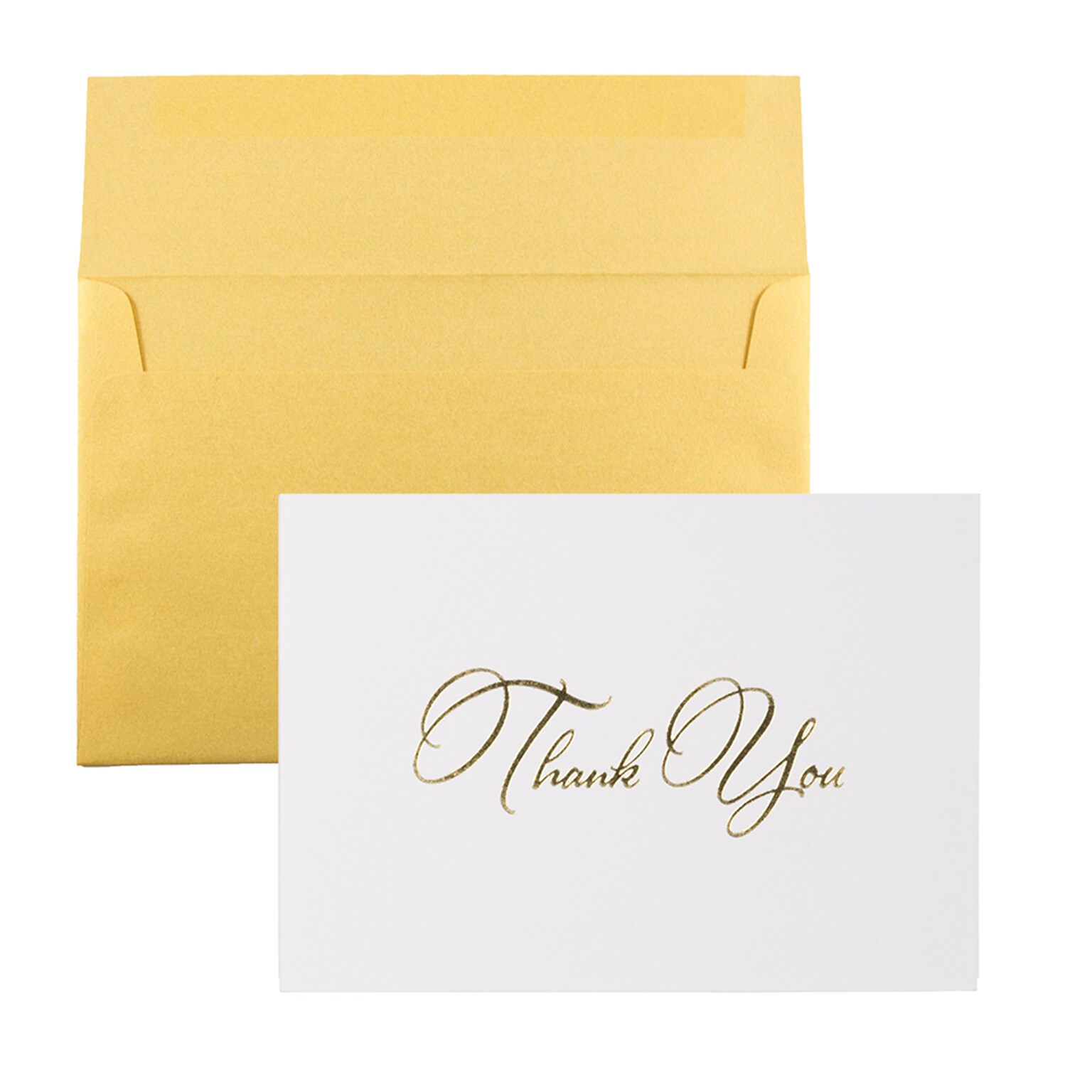 JAM Paper® Thank You Card Sets, White Care with Gold Script & Gold Stardream Envelopes, 25/Pack