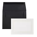 JAM Paper® Thank You Card Sets, Pearl Border Card with Black Linen Envelopes, 25/Pack