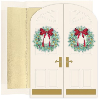 JAM Paper® Christmas Cards Boxed Set, Holiday Doorway Wreaths, 16/Pack