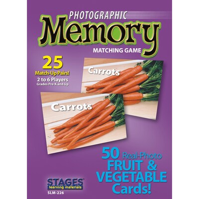 Stages Learning Materials Fruit & Vegetables Photographic Memory Matching Game, 3 Packs, Pre-K+ (SLM226BN)