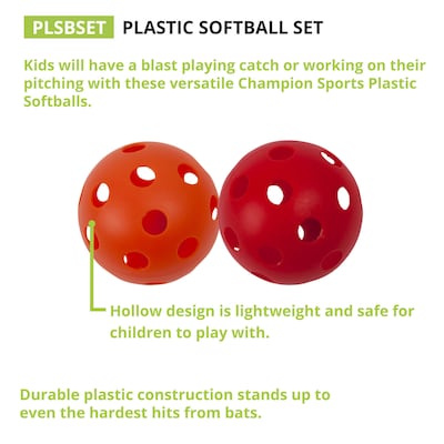 Plastic Balls, Softball size, Set of 6