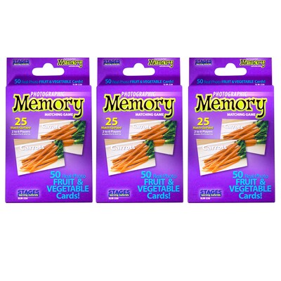 Stages Learning Materials Fruit & Vegetables Photographic Memory Matching Game, 3 Packs, Pre-K+ (SLM226BN)